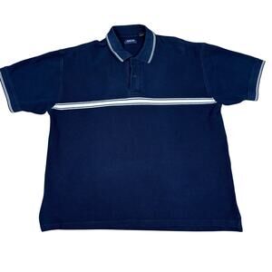 y2k 2000s Arrow striped navy white polo tshirt mens Large golf preppy
